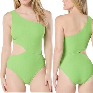 Michael Kors Ribbed One Shoulder Cutout One Piece Swimsuit